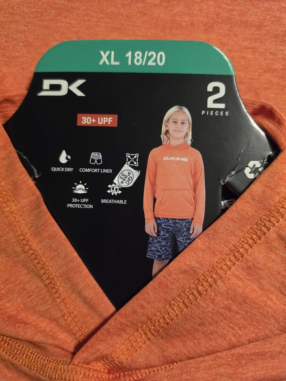 Boys Dakine Kids Orange Lightweight Hoodie and Swim Shorts XL